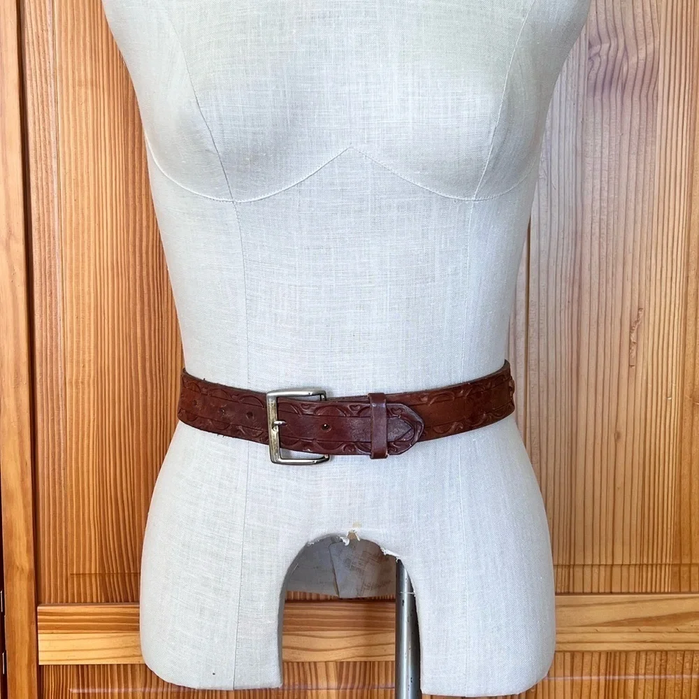 Vintage Leather Western Style Belt Made In Mexico Rodeo Streetwear Casual Cowboy